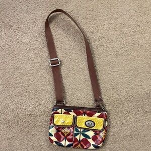 Fossil Multicolor Geometric Crossbody with Yellow Pocket Flaps